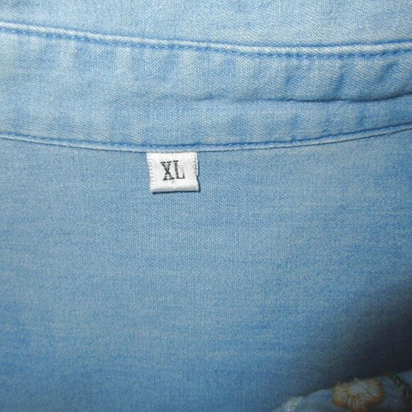 Vtg Embroidered Chambray Denim Shirt Size XL Tunic Top Bloomcore Boho Western - Picture 5 of 11